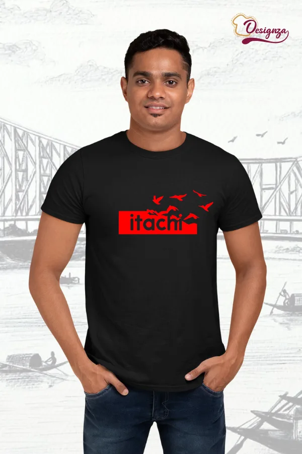 Bio-Wash Cotton T-Shirt with Itachi Print — Black