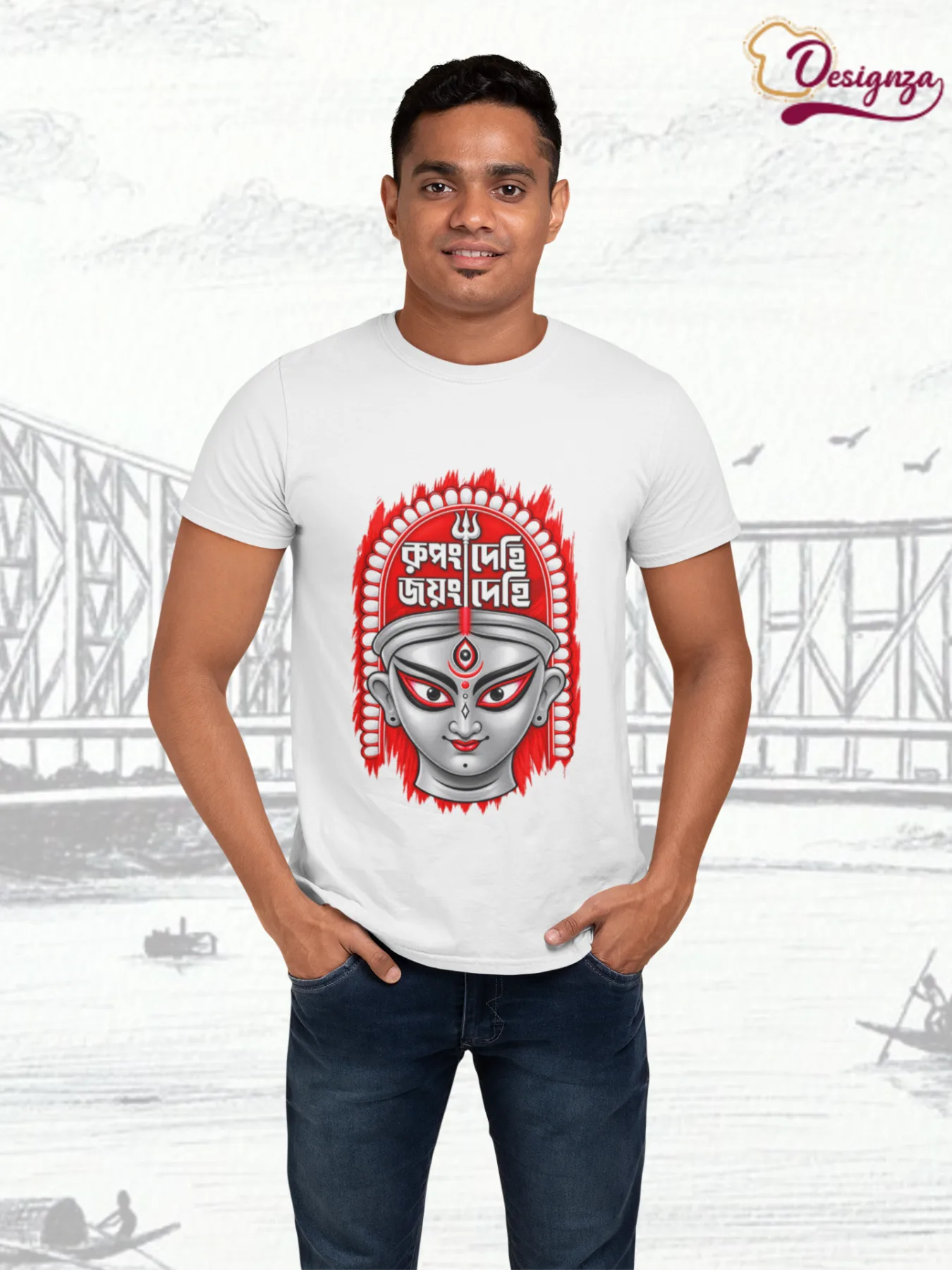 White — Men's pure Cotton t shirt Rupong Dehi