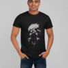 Bio-Washed Cotton Polo Black T-Shirt with Anime Design