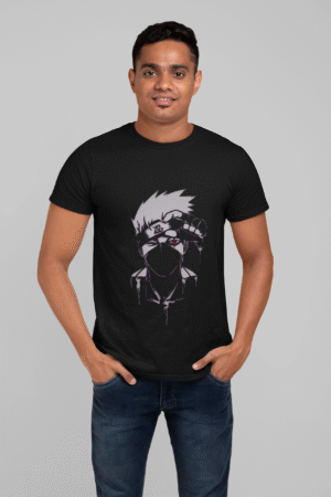 Bio-Washed Cotton Polo Black T-Shirt with Anime Design