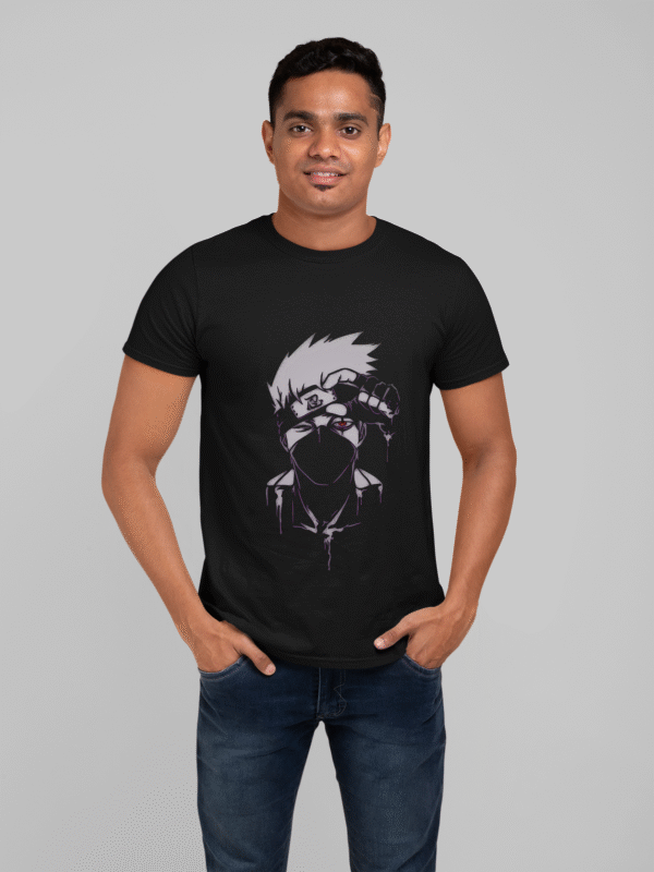 Bio-Washed Cotton Polo Black T-Shirt with Anime Design