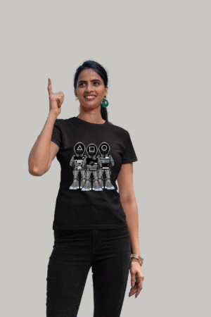 Bio-Washed Cotton Black Polo T-Shirt with Anime Design