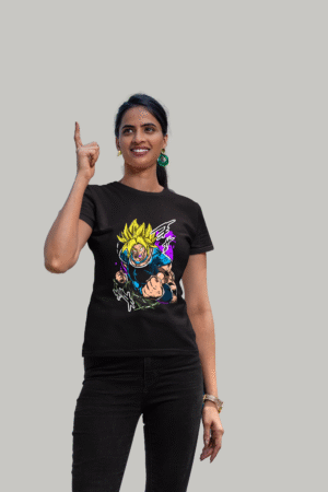 Bio-Washed Cotton Black T-Shirt with Anime Design