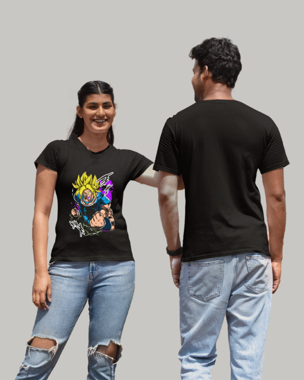 Bio-Washed Cotton Black T-Shirt with Anime Design - Image 2