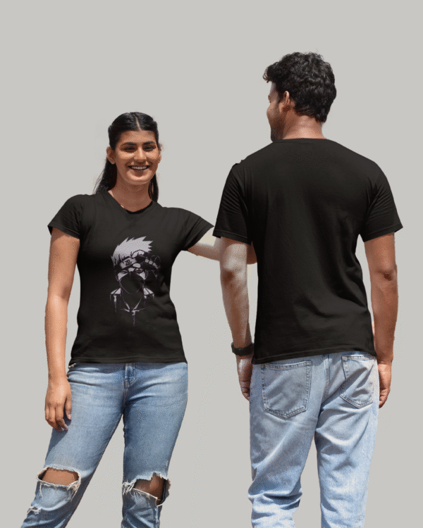 Bio-Washed Cotton Polo Black T-Shirt with Anime Design - Image 3