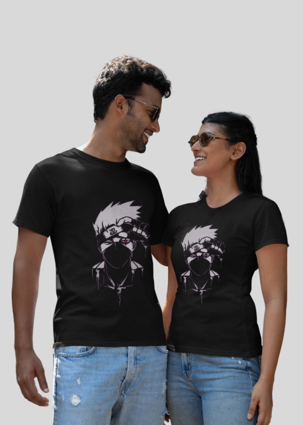Bio-Washed Cotton Polo Black T-Shirt with Anime Design - Image 2