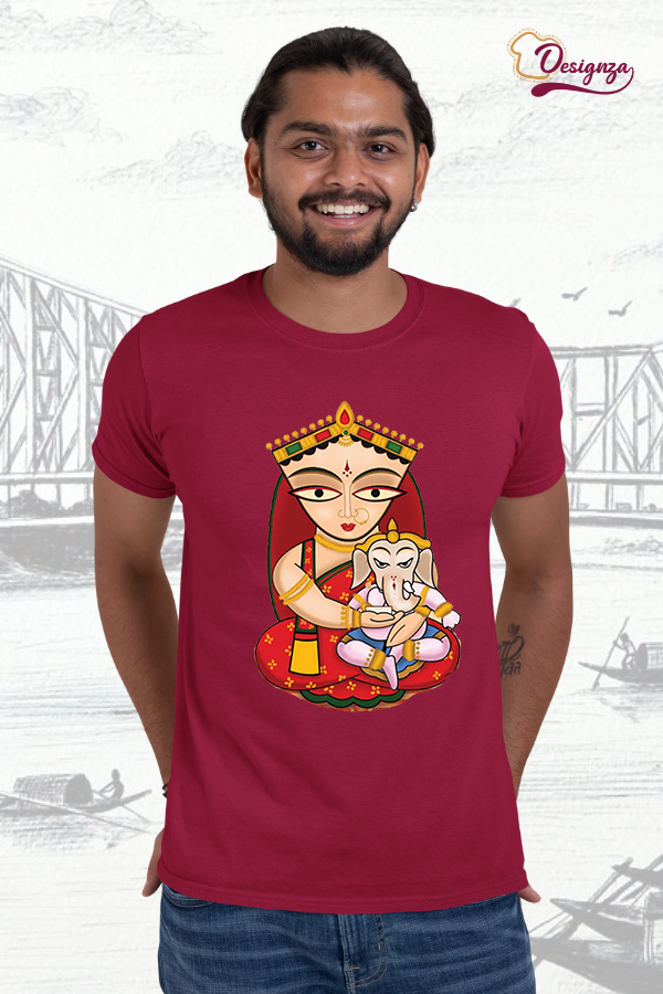 Unisex Bio-Wash Pure Cotton Bengali Typography “পূজা” Printed T-Shirt - Image 2