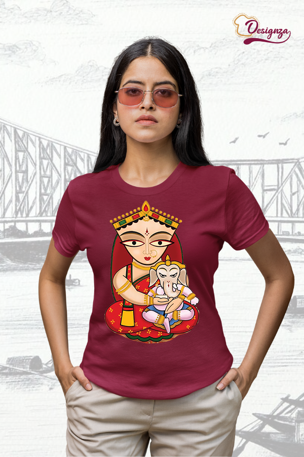 Unisex Bio-Wash Pure Cotton Bengali Typography “পূজা” Printed T-Shirt - Image 3