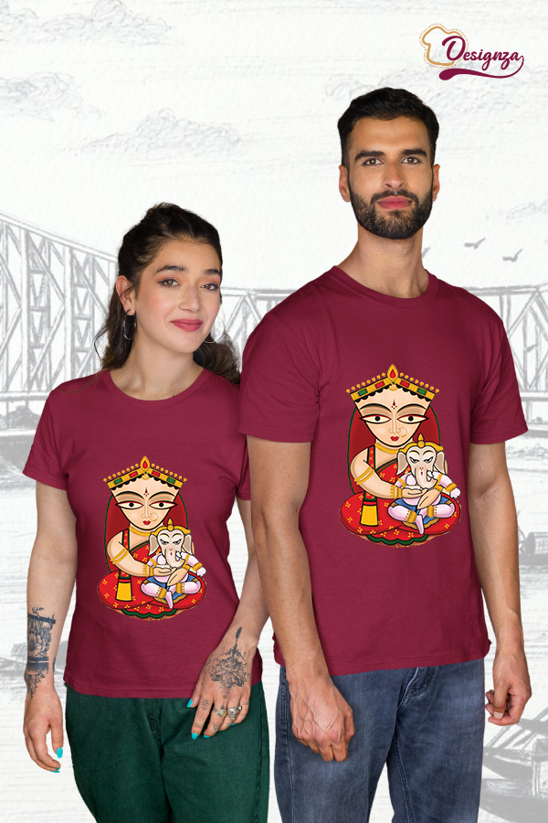 Unisex Bio-Wash Pure Cotton Bengali Typography “পূজা” Printed T-Shirt - Image 4