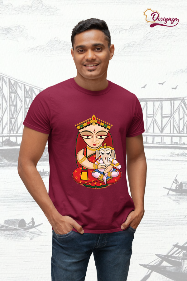 Unisex Bio-Wash Pure Cotton Bengali Typography “পূজা” Printed T-Shirt