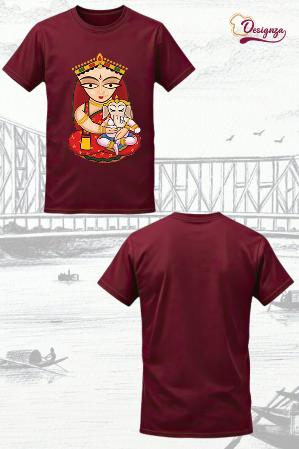 Unisex Bio-Wash Pure Cotton Bengali Typography “পূজা” Printed T-Shirt - Image 5