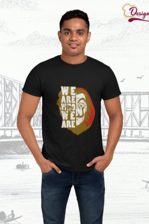Designza Unisex Black 100% Cotton T-Shirt , We Are Who We Are Print, Short Sleeve, Round Neck