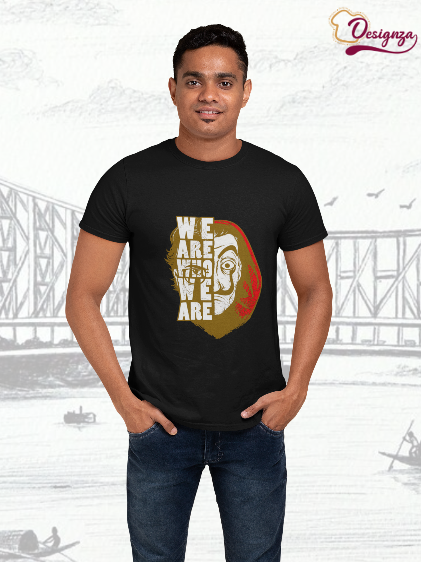 Designza Unisex Black 100% Cotton T-Shirt , We Are Who We Are Print, Short Sleeve, Round Neck