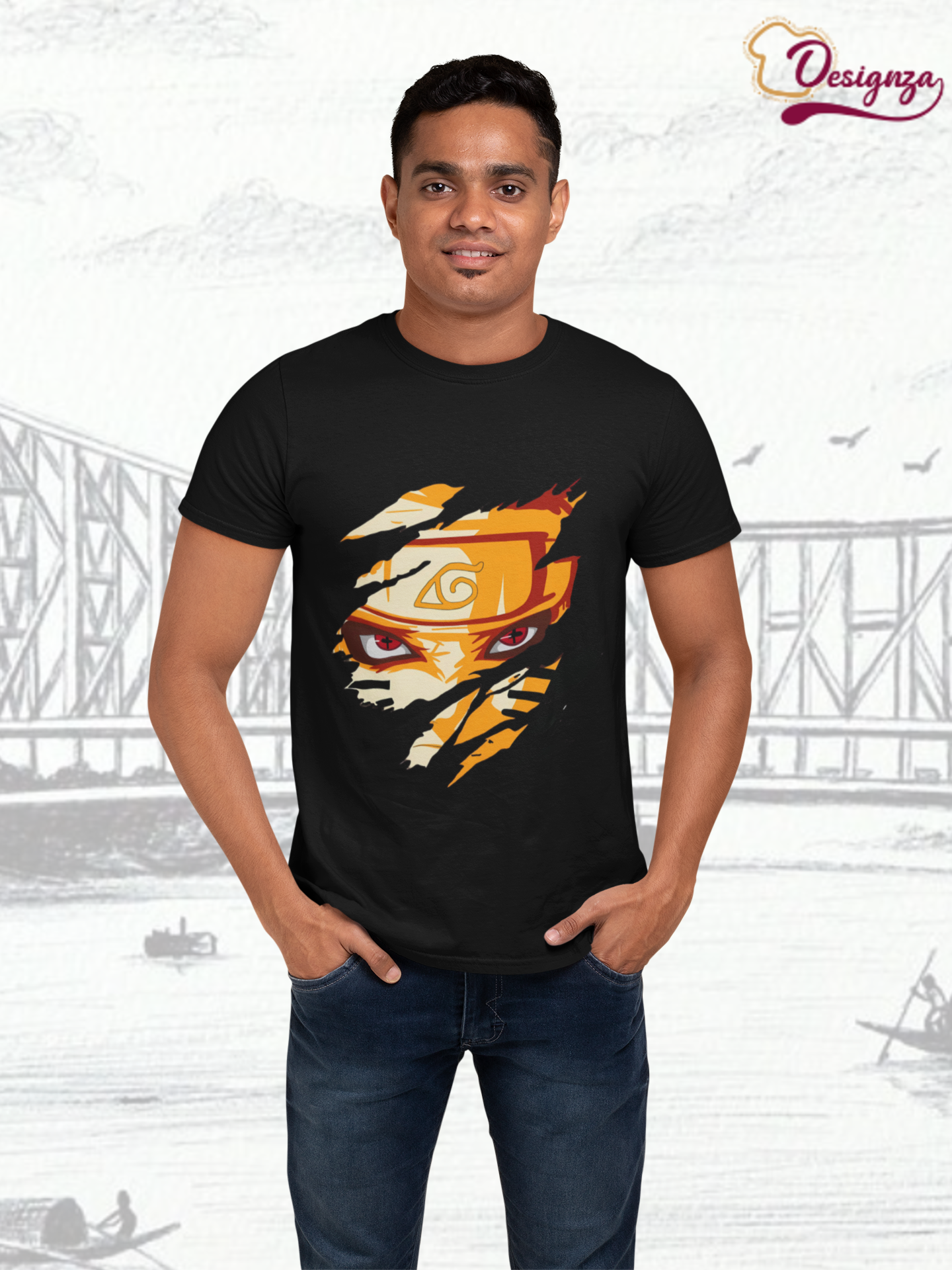 Designza Unisex Naruto Anime Character, 100% Cotton T-Shirt Black, Graphic Print,