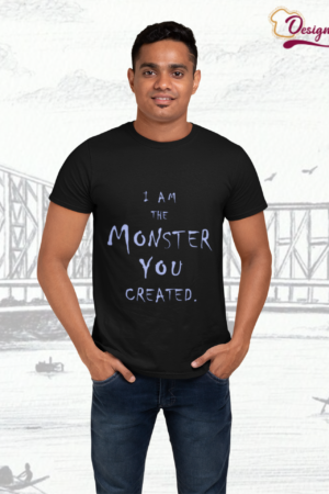 Designza Unisex Men's 100% Cotton Black T-Shirt with I Am The Monster You Created Quote Print, Short Sleeve Round Neck
