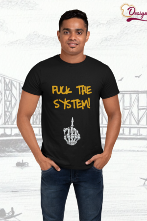 Designza Unisex Black 100% Cotton Graphic Print T-Shirt, Black, Round Neck, Short Sleeve, Casual Wear