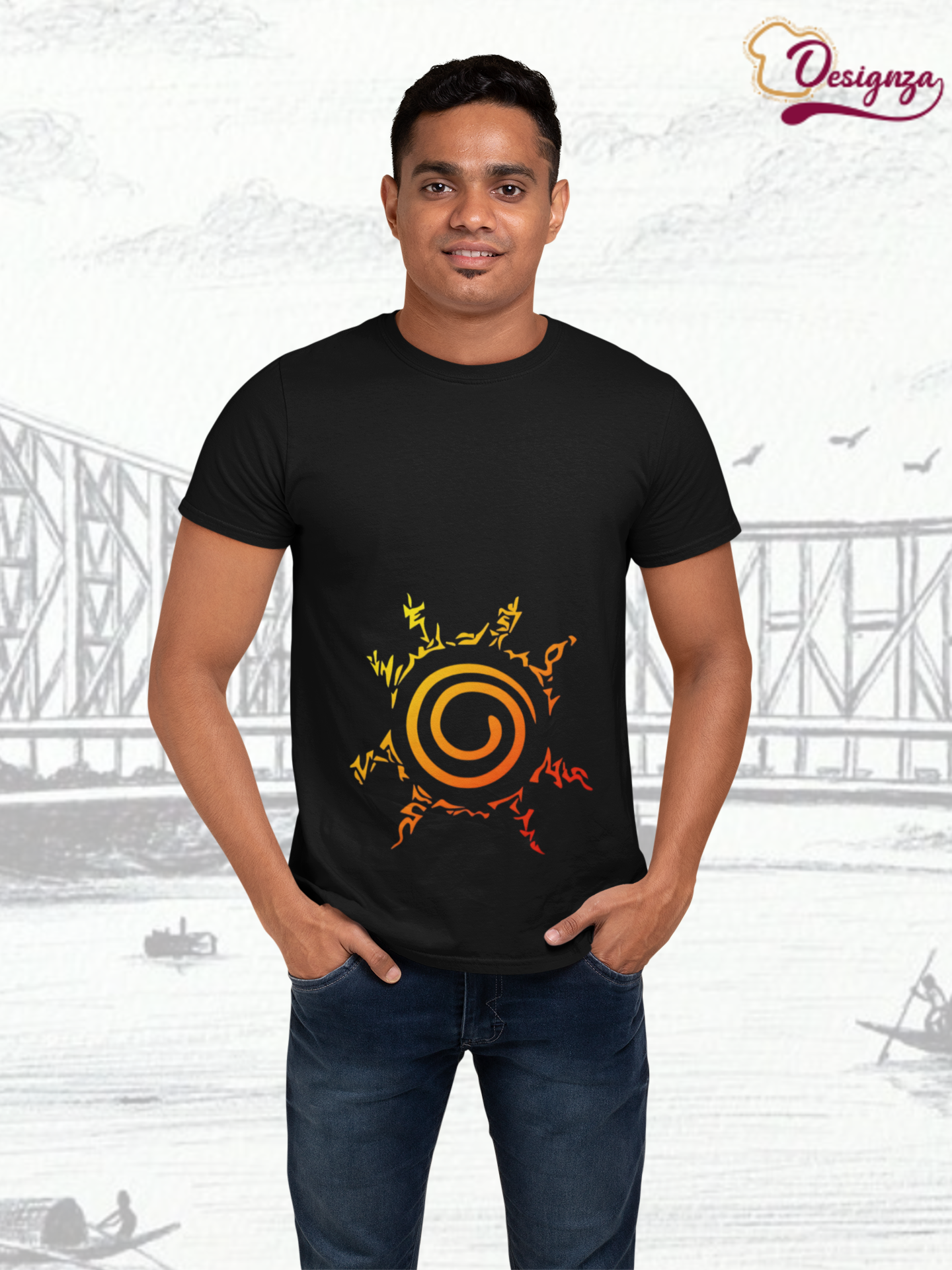 Designza Unisex Black 100% Cotton T-Shirt, Naruto Seal Symbol Black, Anime Graphic Print, Short Sleeve, Round Neck