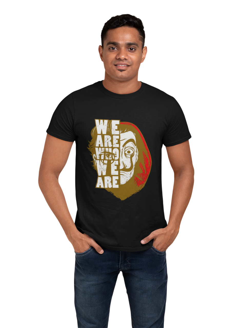Designza Unisex Black 100% Cotton T-Shirt , We Are Who We Are Print, Short Sleeve, Round Neck