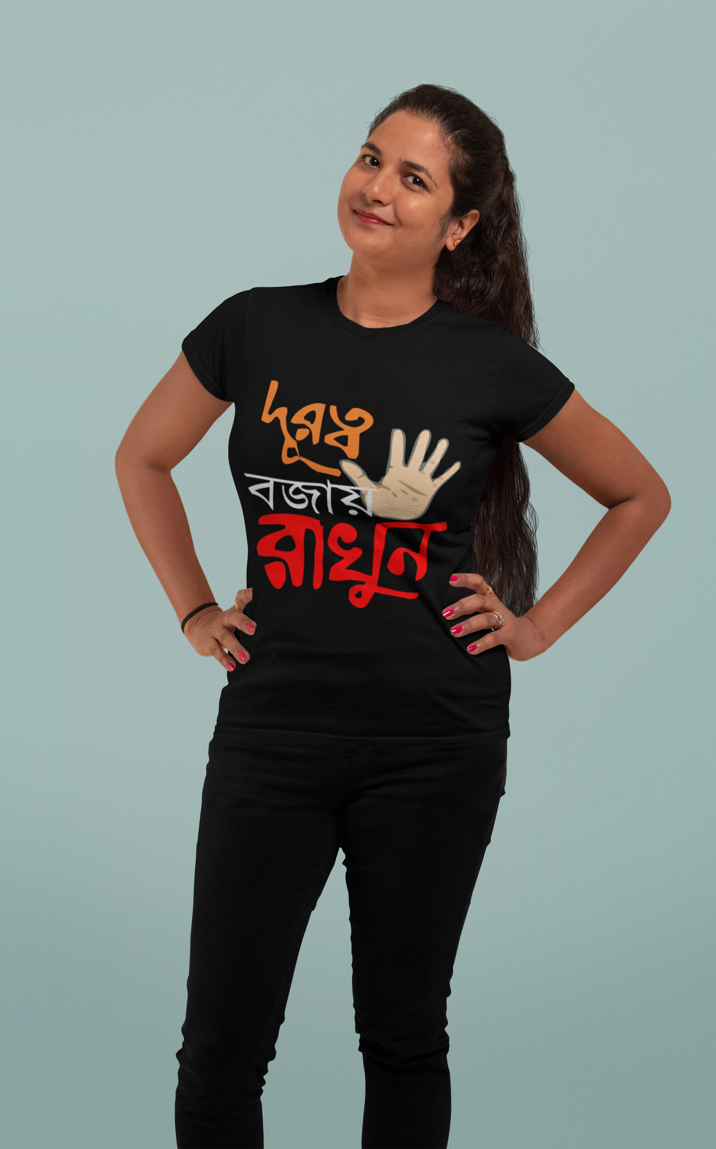 Durroto Bojay Rakhun : Graphic Print Round Neck Pure Cotton Black T-Shirt - Image 3